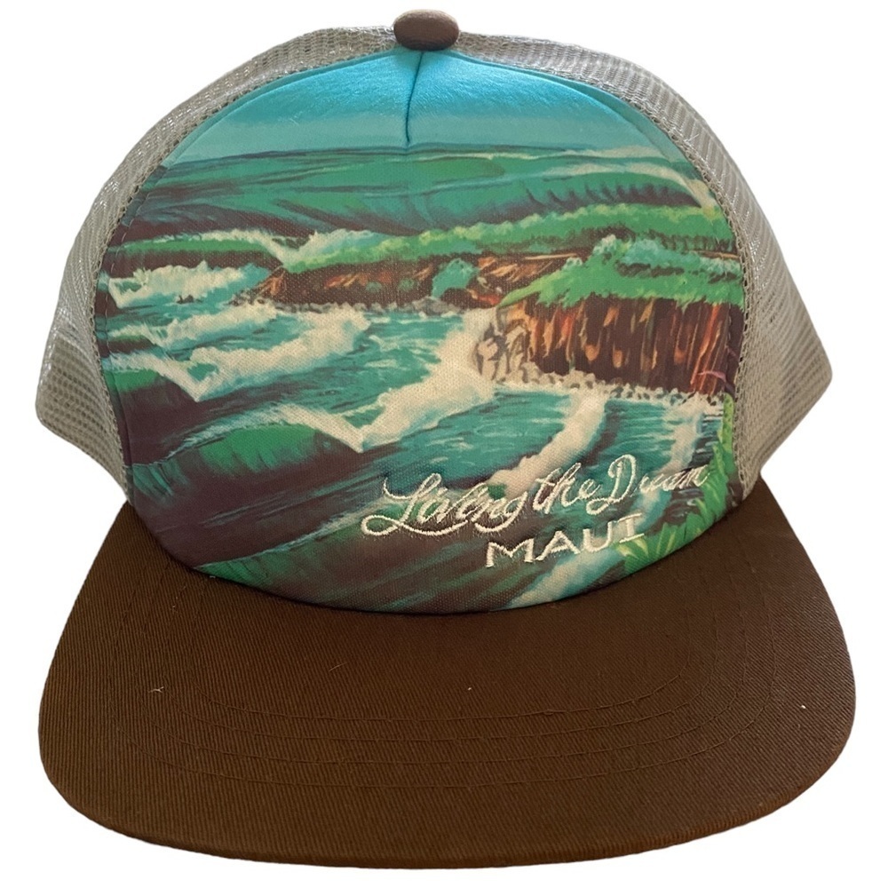 NEW Living the Dream MAUI Snapback Hat Cap w/ Brown Flat Bill Unisex One Size